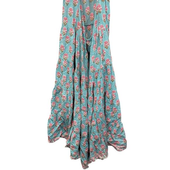 Saylor Annaleise Blue Dahlia Block Print Cotton Midi Dress Size M Boho Tie Back - Picture 11 of 14